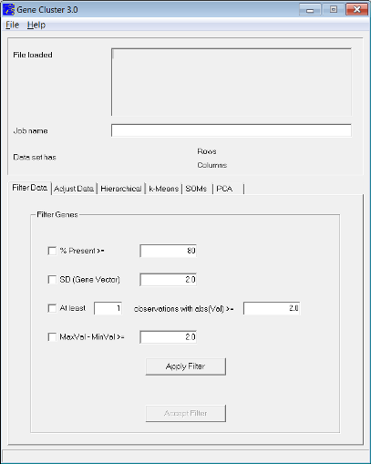 The initial user interface for Cluster 3.0 before importing any data