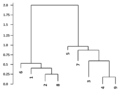 A sample dendrogram showing hierarchical clustering of hypothetical data